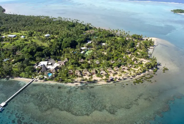 An aerial view of Jean-Michel Cousteau Resort in Fiji