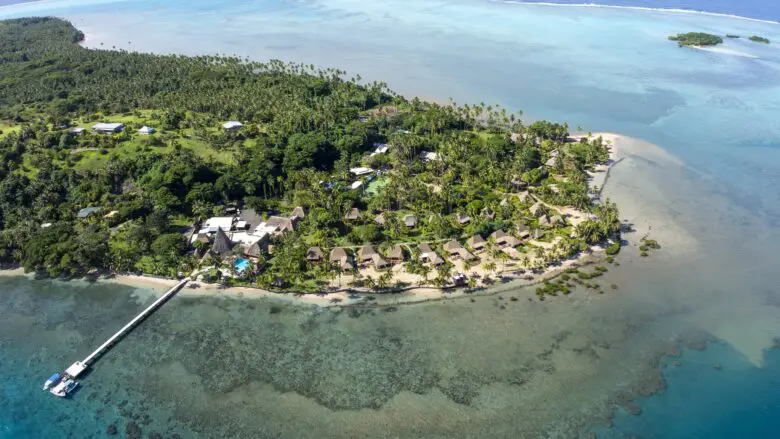 An aerial view of Jean-Michel Cousteau Resort in Fiji