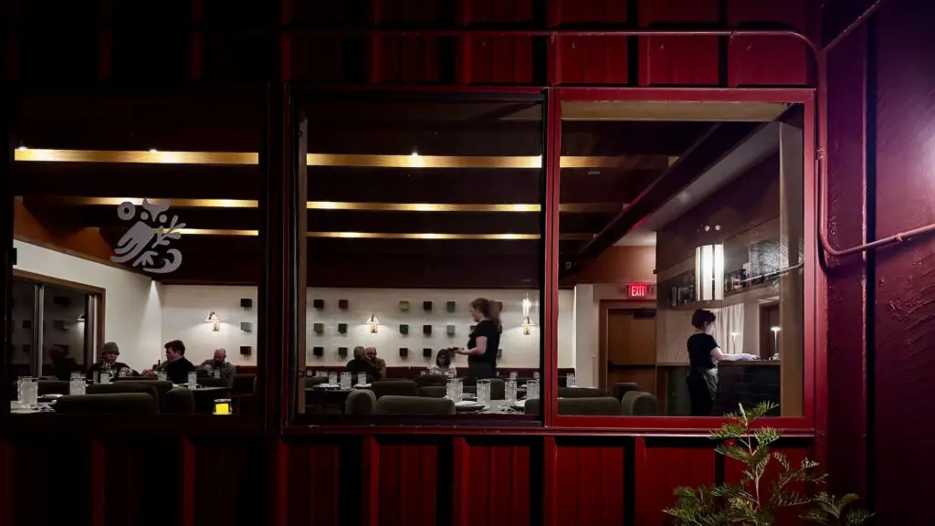 Mabel's restaurant at Marconi Lodge at night