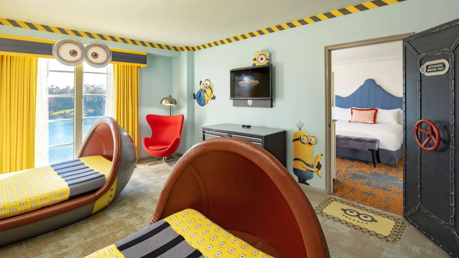 Missile-Shaped Beds in the Despicable Me Kid's Suite at Loews Portofino Bay Hotel in Orlando, Florida
