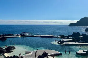View over volcanic swimming pools at Porto Moniz in Madeira