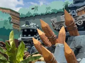 Mine-Cart Madness races through a jungle environment full of waterfalls, golden temples, and familiar characters (Photo: Josh Roberts)