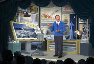 Concept art of Audio-Animatronic figure of Walt Disney being added to Carousel of Progress in Magic Kingdom