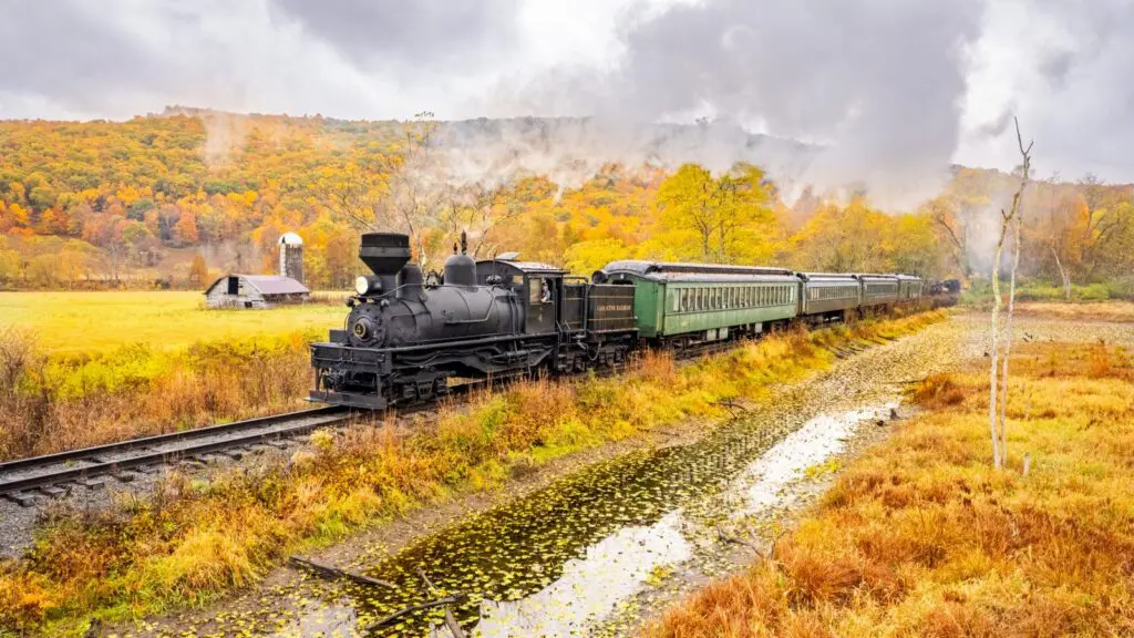 The Greenbrier Express passing through a fall landscape in West Virginia