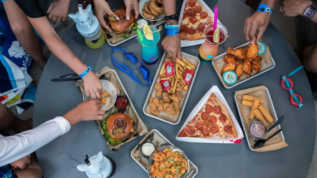 food at the water park at Kalahari Resorts, as seen from above the table