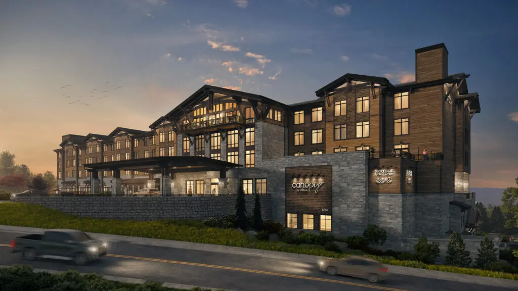 A rendering of the exterior of Canopy by Hilton at Deer Valley