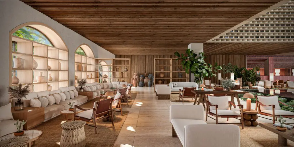 A rendering of the lobby area at Kimpton Tres Rios Riviera Maya