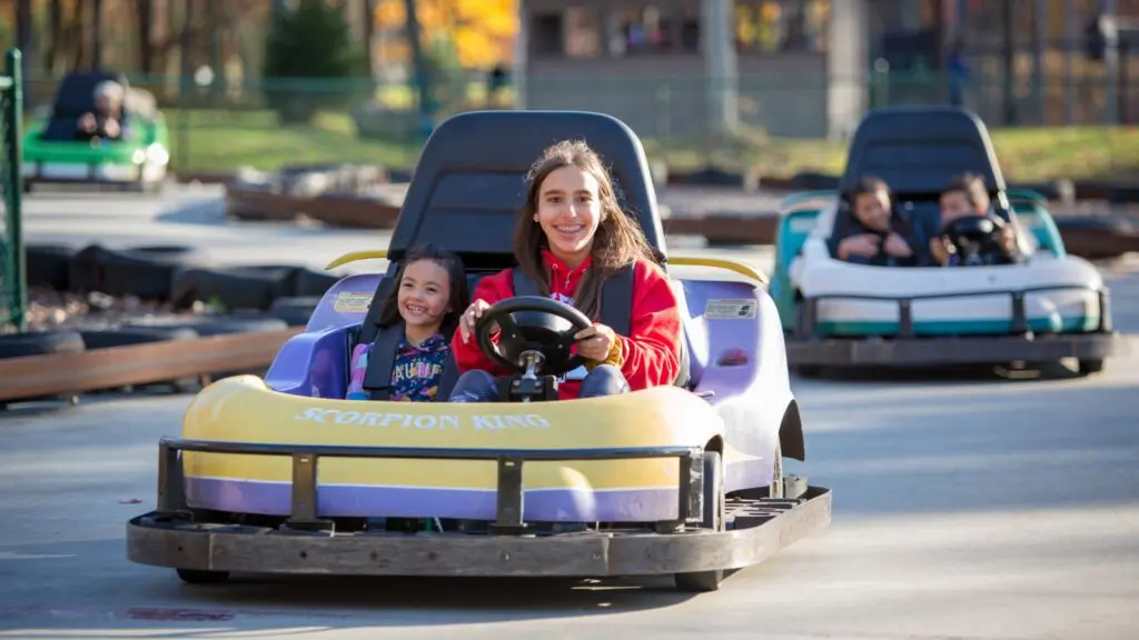 Kids riding go-karts at The Pines at Woodloch