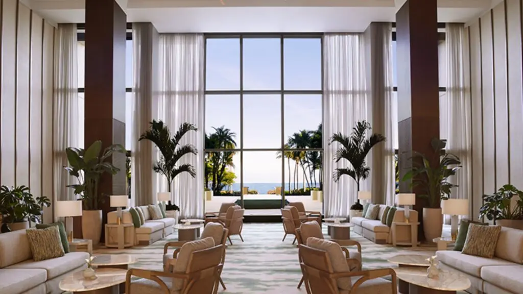 The redone lobby with ocean views at The Ritz-Carlton Key Biscayne, Miami