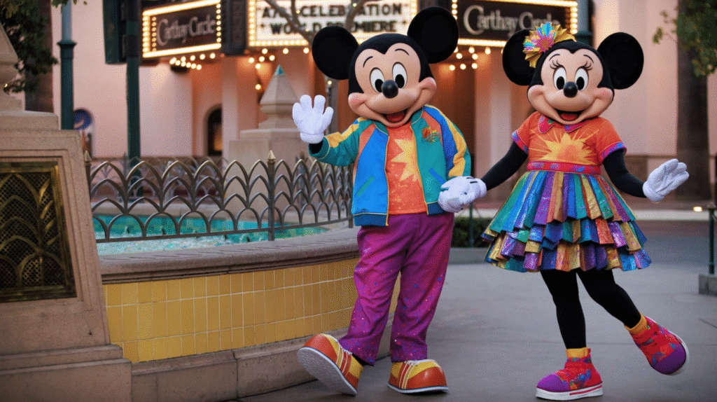 Mickey and Minnie Mouse in new outfits celebrating California Adventure's 25th anniversary