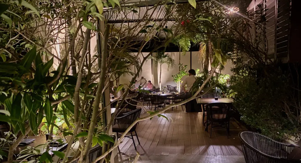 Wilhelmina's restaurant garden at night Aruba