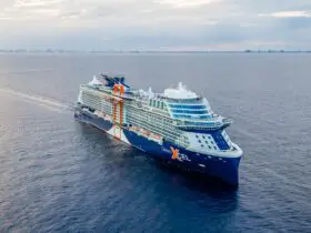 drone view of the Celebrity Xcel ship