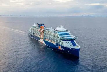 drone view of the Celebrity Xcel ship