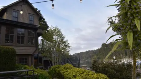 Noyo Harbor Inn exterior with Fort Bragg harbor in background