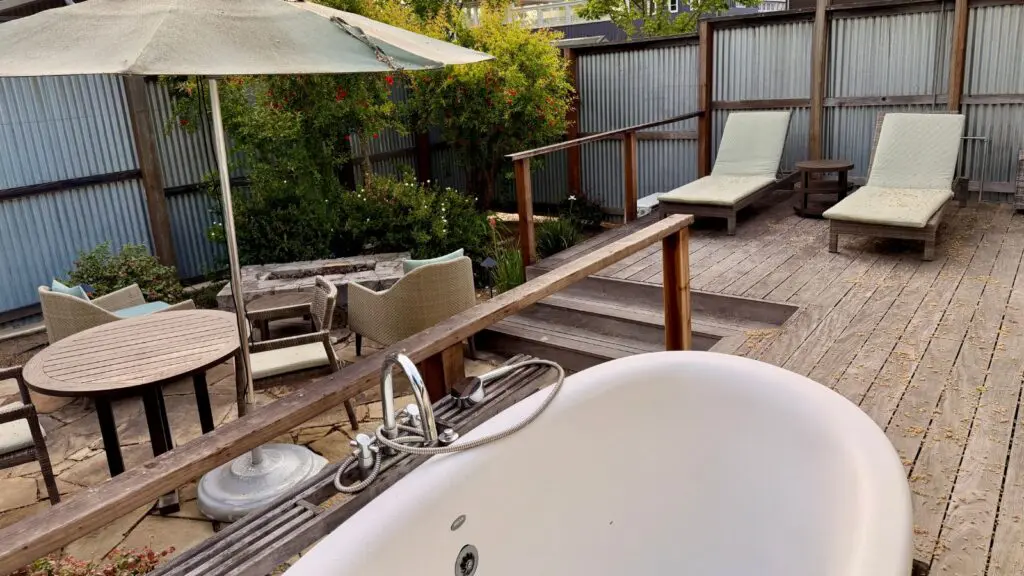 backyard bathtub in a harvest cottage at Carneros Resort & Spa