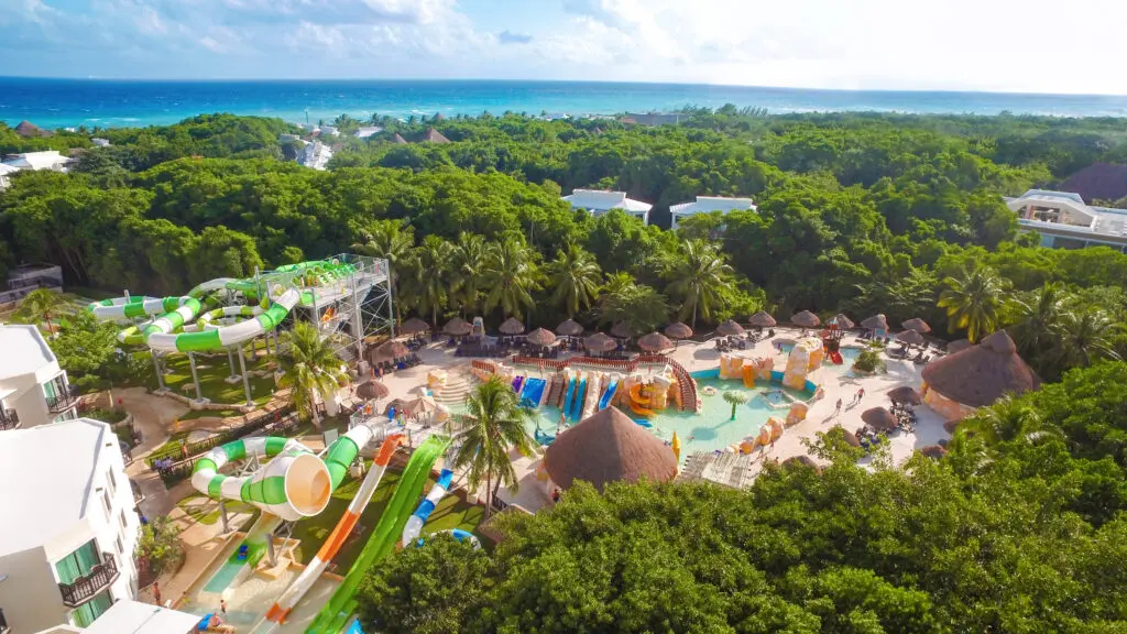 An aerial view of tge water park at Sandos Caracol