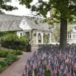 Big Cedar Lodge buildings and lawn of American flags