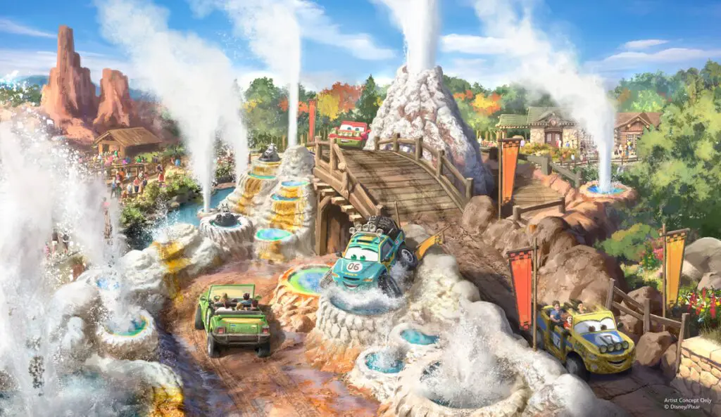 Concept art for Cars Ridge Run Rally at Magic Kingdom