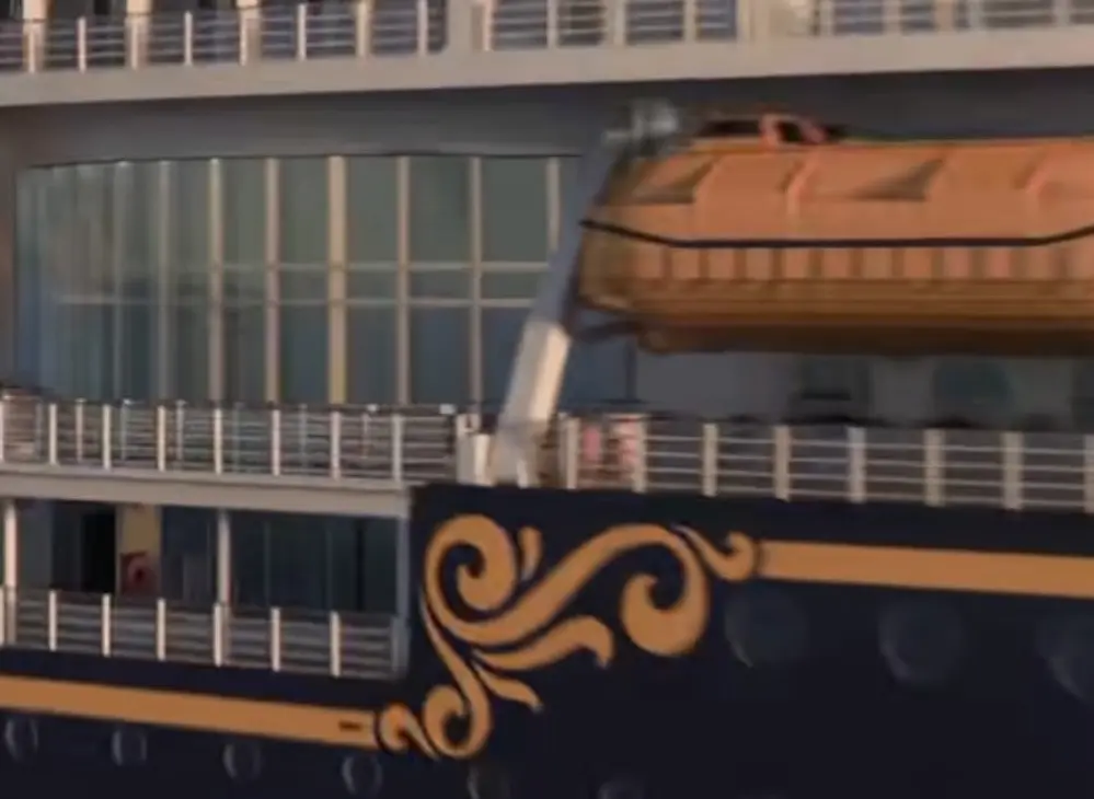 Close-up look at a multi-deck atrium-style window featured on the new Disney Cruise Line class of ships