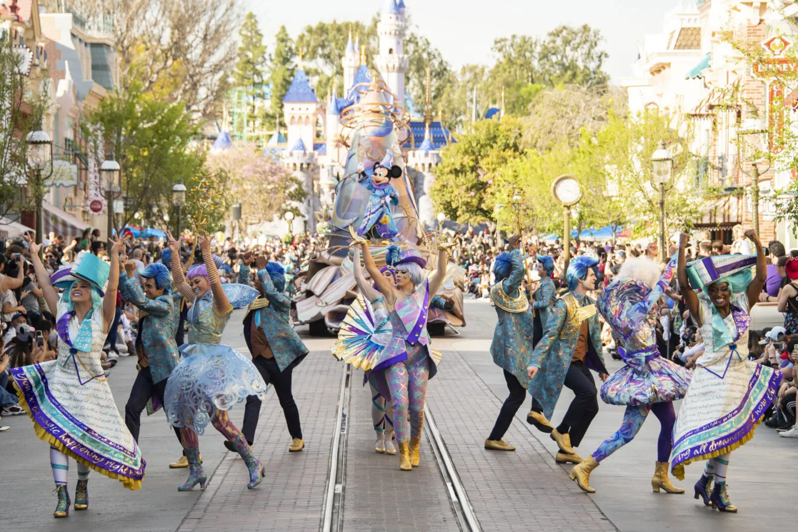 Dancers along the route of the Disneyland parade.