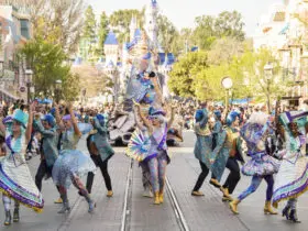 Dancers along the route of the Disneyland parade.