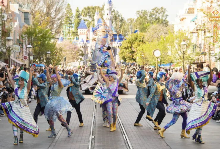 Dancers along the route of the Disneyland parade.