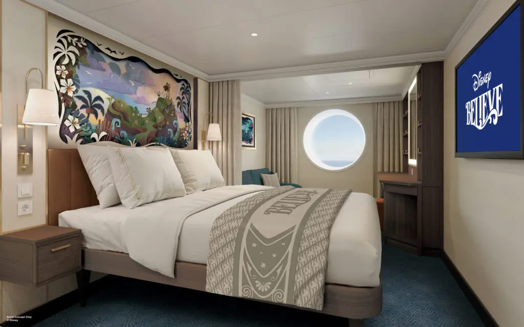Concept rendering for Oceanview Stateroom aboard the Disney Believe