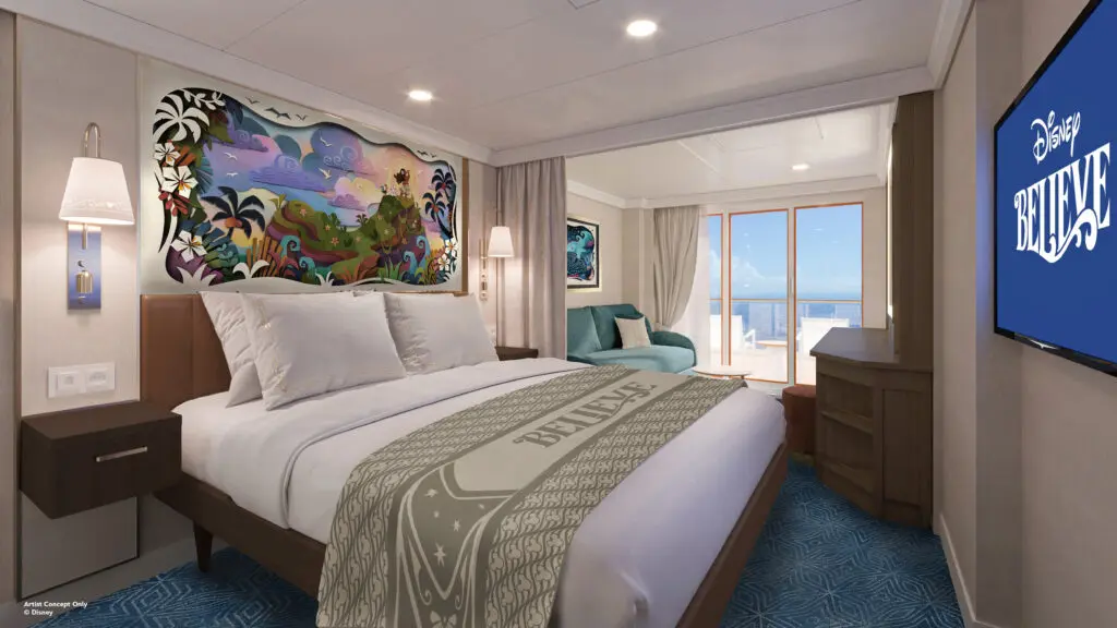 Concept rendering for Verandah Stateroom aboard the Disney Believe