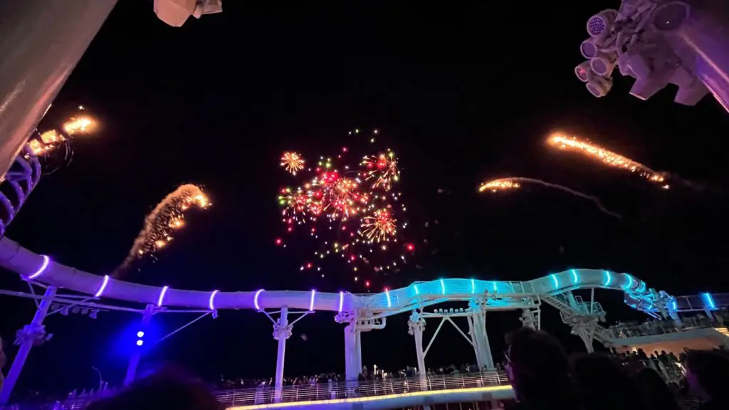 evening fireworks onboard the Disney Wish
