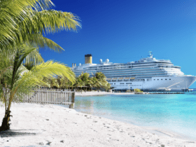Cruise ship near beach/kids sail free