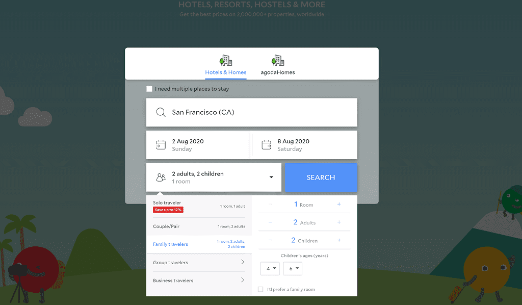 Screenshot of Agoda hotel search