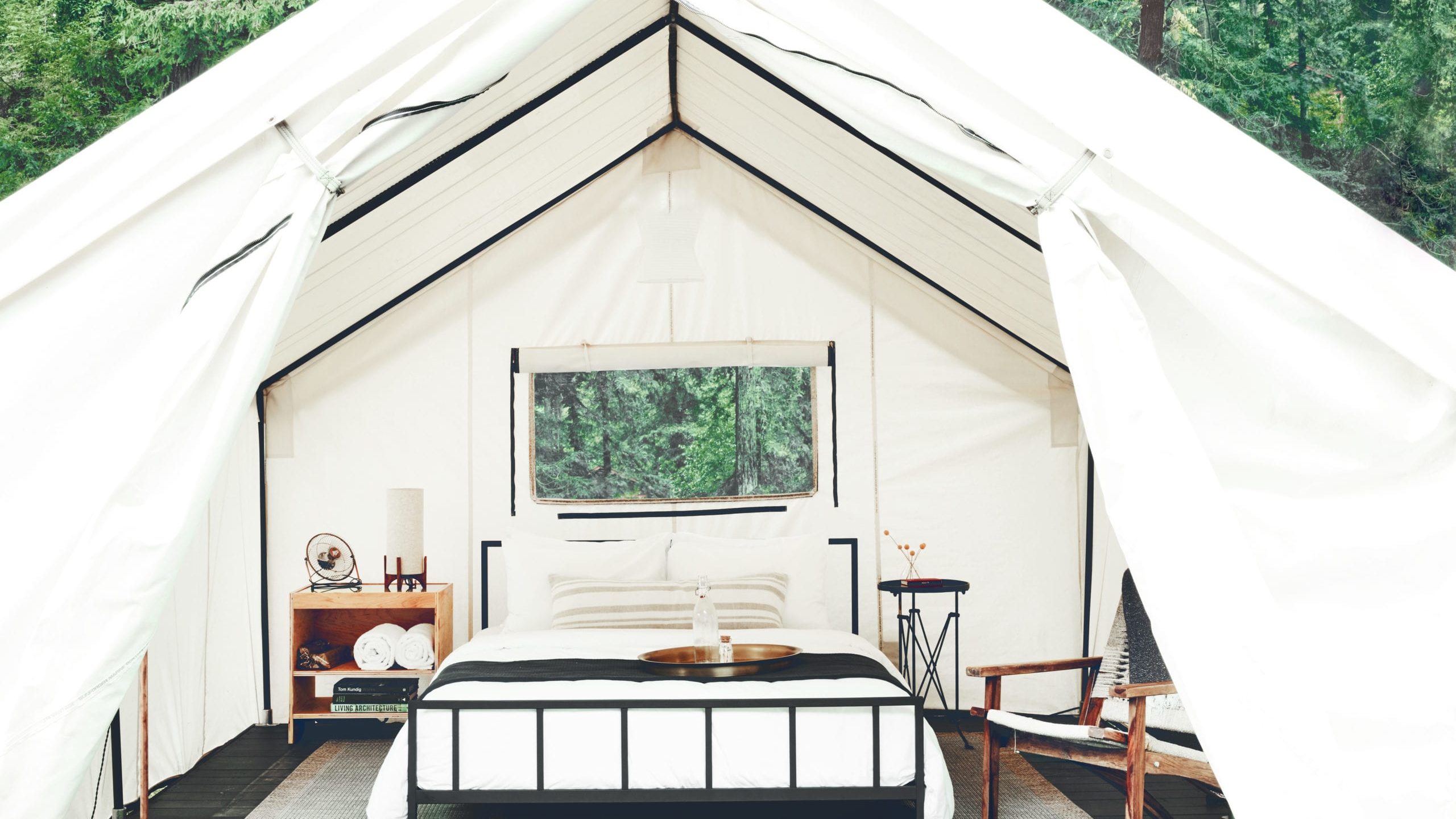 Interior of glamping tent at AutoCamp (Photo: Taylor Davis/AutoCamp)