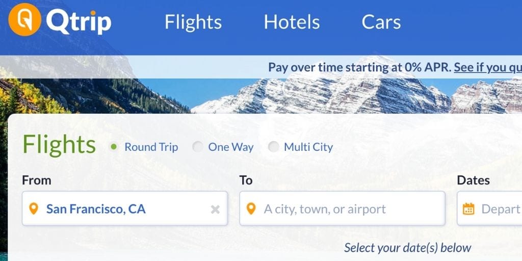 Screenshot of Qtrip flight booking site