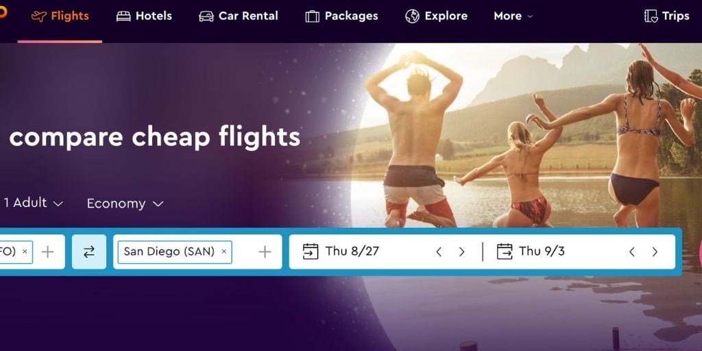 Screenshot of Momondo flight booking site