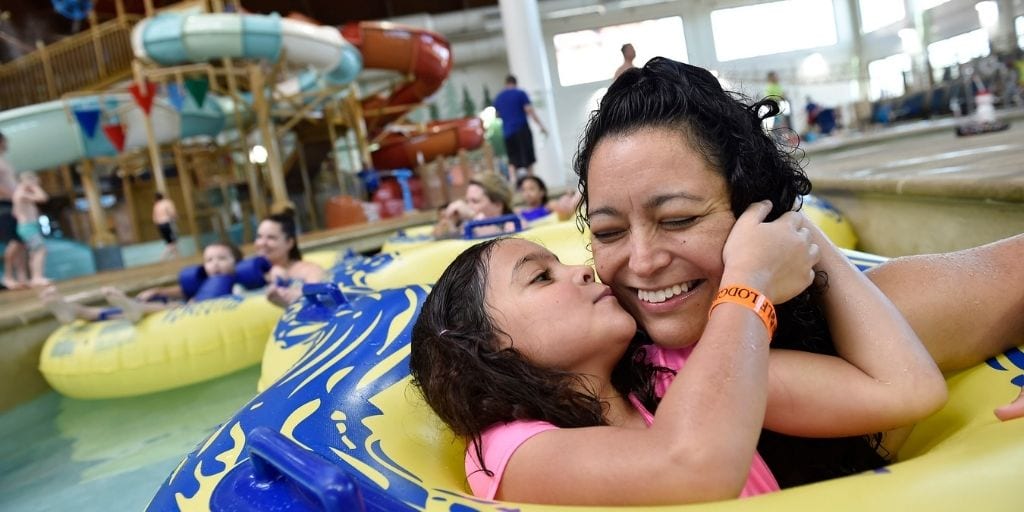Mom and Daughter on Lazy River at Great Wolf Lodge