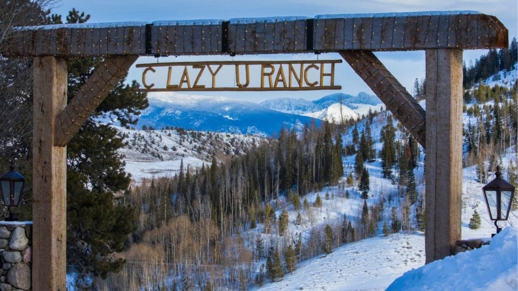 C Lazy U Ranch entrance in the snow: Dude ranches in the U.S.