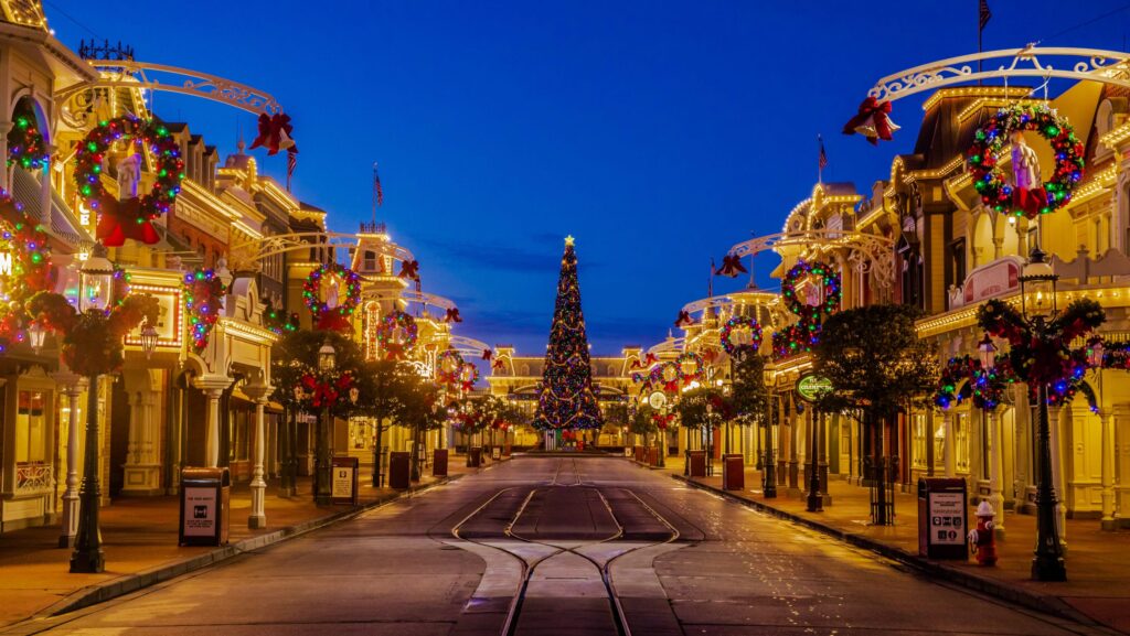 Disney Christmas: Walt Disney World Magic Kingdom holiday decorations