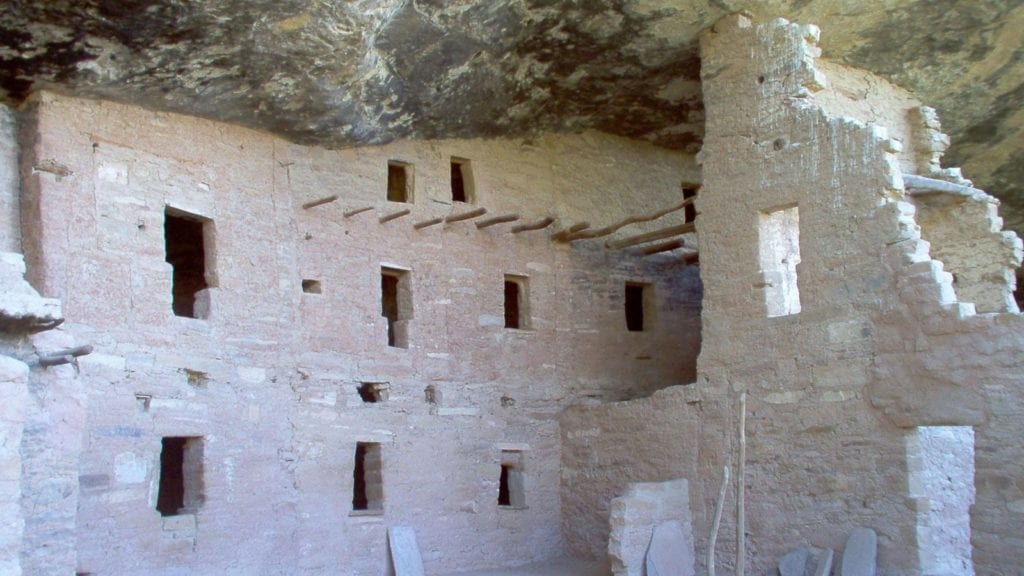 Ancient Native American dwellings at Mesa Verde National Park; national parks in spring