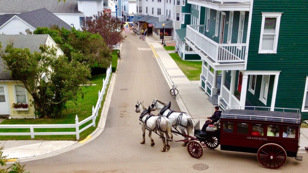 neighborhood near the wharf on Mackinac Island, Michigan