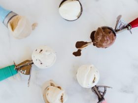 ice cream scoops against white background