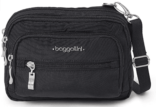 close-up of Baggallini Triple Zip Crossbody Bag