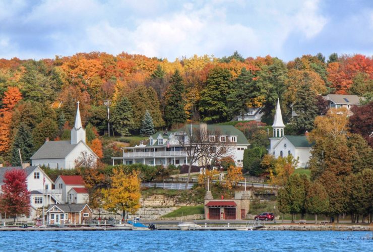 View of the town of Ephraim in Door County, Wisconsin, a perfect Midwest fall getaway
