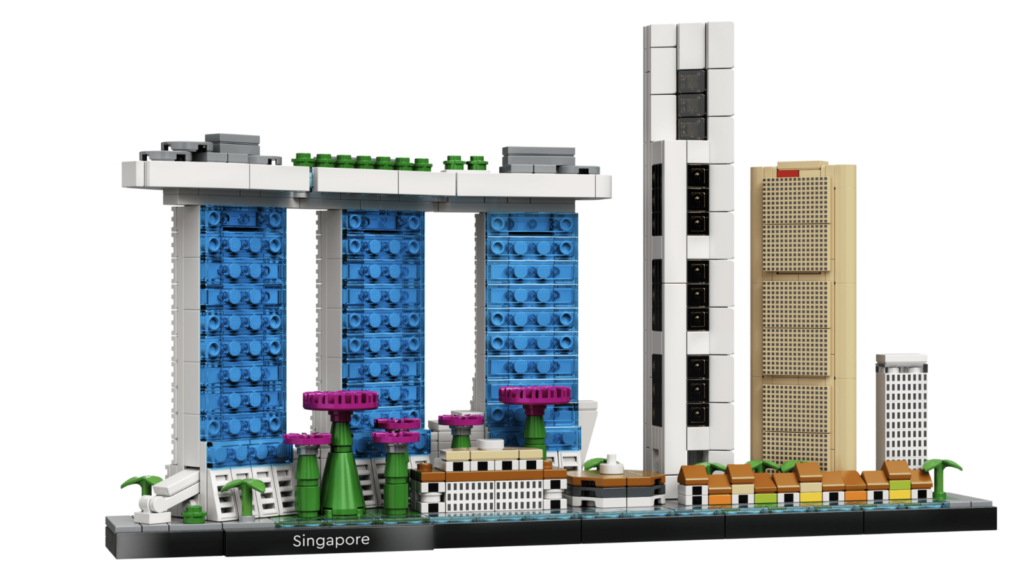 close-up of LEGO Architecture Singapore set