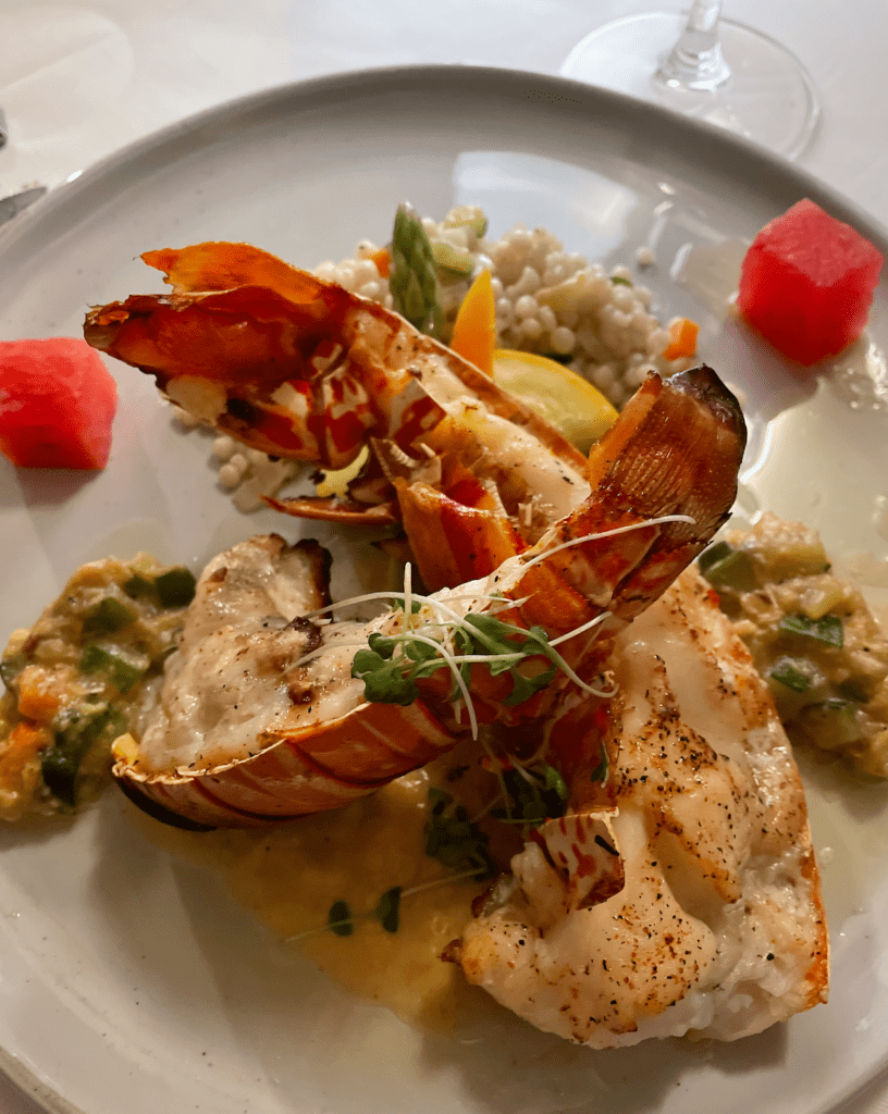 Lobster dish at Beaches Turks and Caicos. The resort has a culinary focus on seafood and Caribbean flavors.