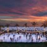 Skating by the Sea outdoor ice rink in San Diego in the evening