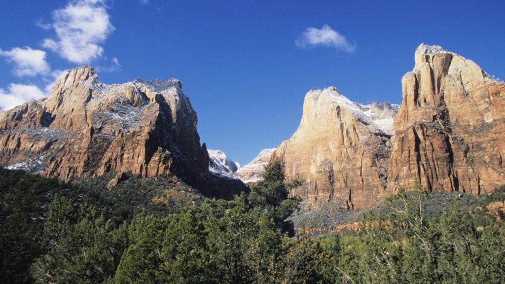 Then snowcapped towers of Zion National Park at wintertime (Photo: Xanterra)