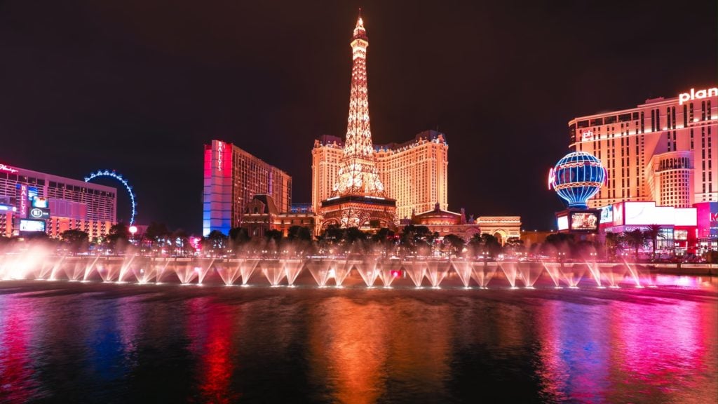 Night view of family friendly attractions in Las Vegas