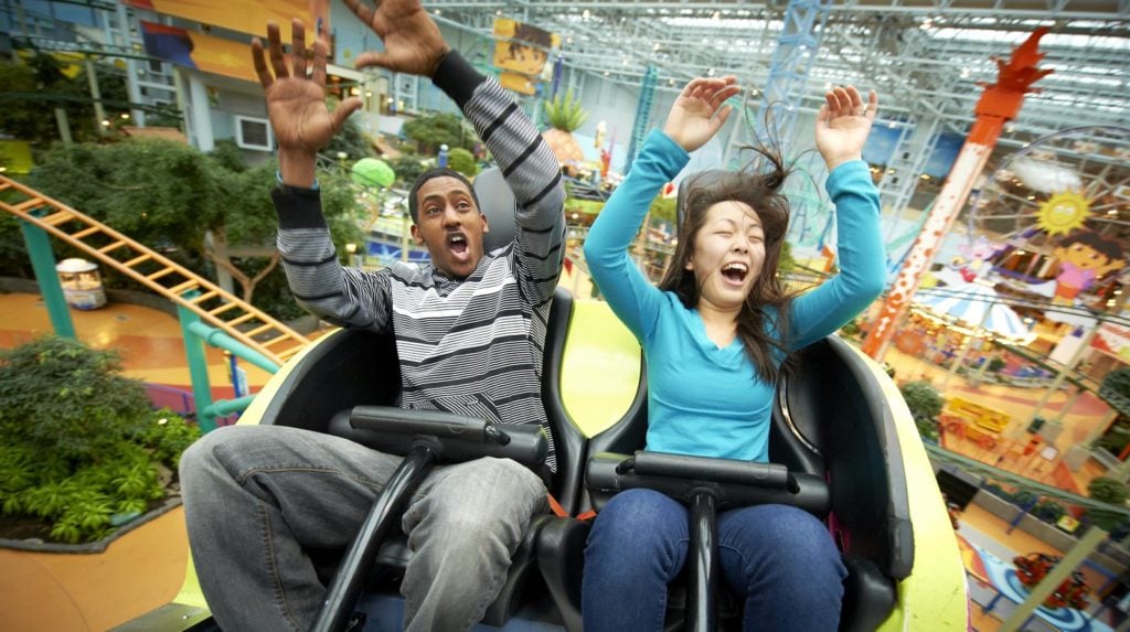 Roller Coaster ride at Nickelodeon Universe, a seven-acre indoor amusement park in and popular Midwest vacation destination