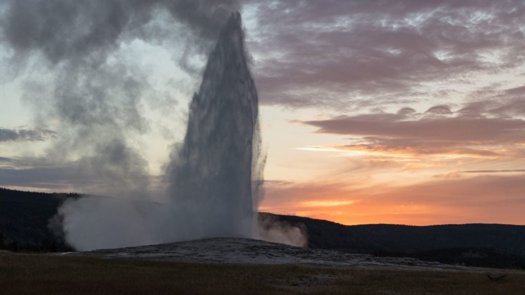 Yellowstone's Old Faithful at sunset (Photo: NPS)
