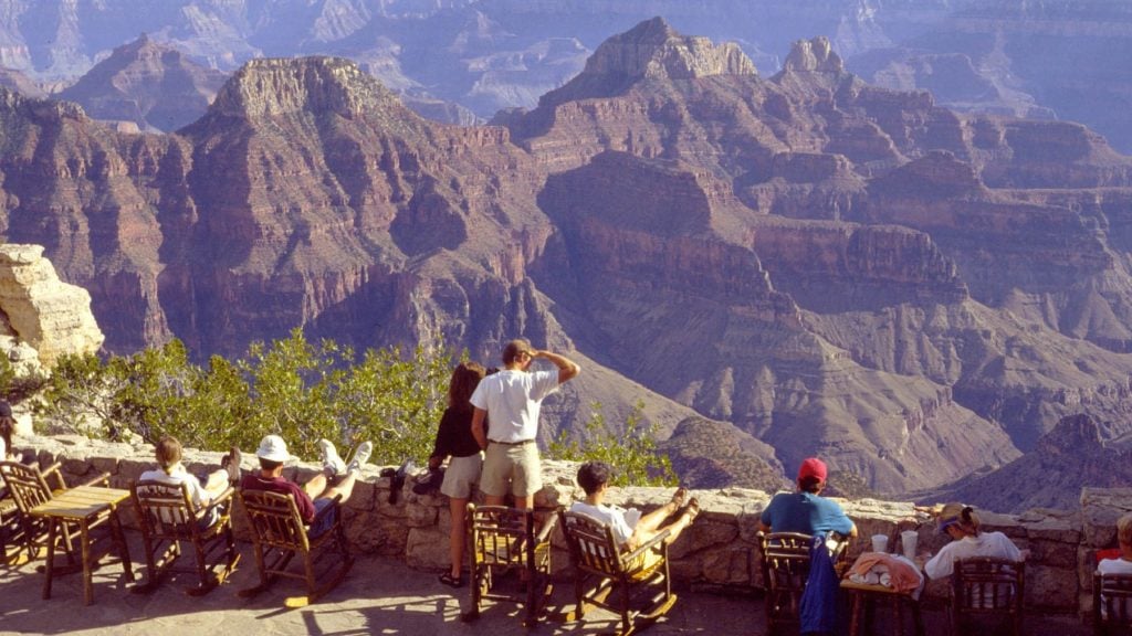 VIEW FROM THE PATIO OF GRAND CANYON LODGE ON THE NORTH RIM OF GRAND CANYON NATIONAL PARK.